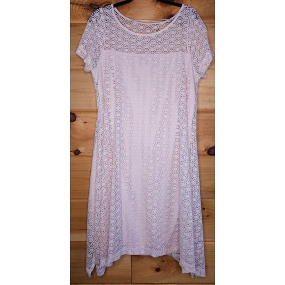 Lane Bryant Womens Plus Size 14/16 Pale Pink Lace Knee Length Short Sleeve Dress - Picture 7 of 10